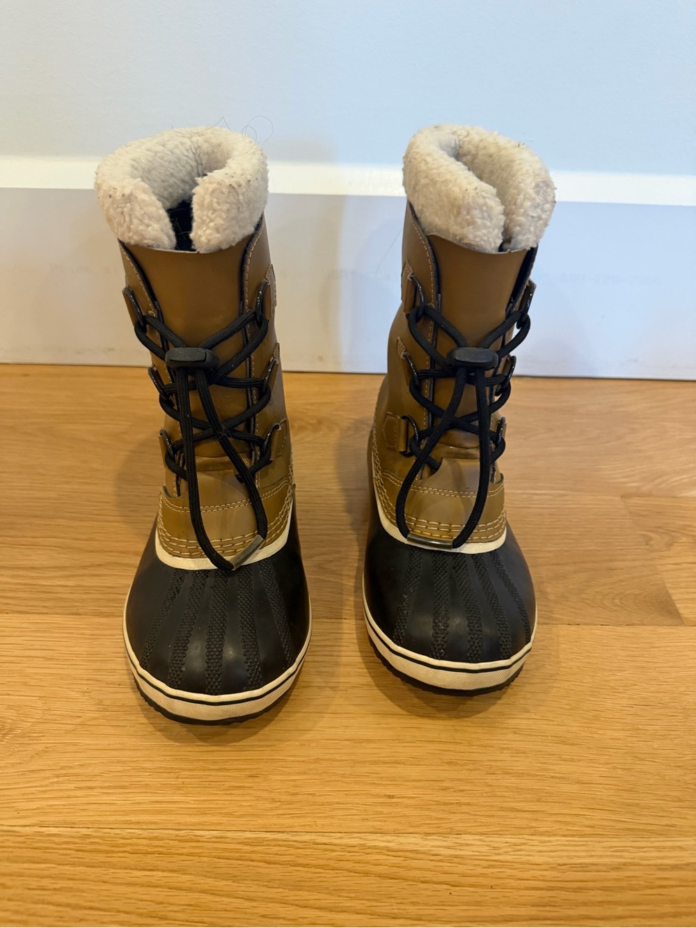 Sorel Kids Tan and Black Waterproof Winter Boots with Sherpa Collar